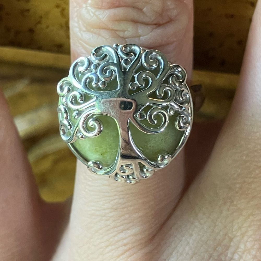 Natural Connemara Marble Sterling Silver Tree of Life Ring Size 7